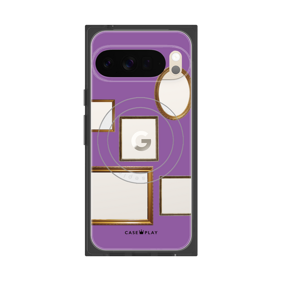 プレミアムスクエアケース with Pixelsnap［ Photo Frames - Purple ］