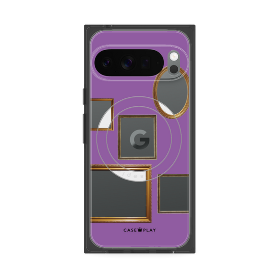 プレミアムスクエアケース with Pixelsnap［ Photo Frames - Purple ］