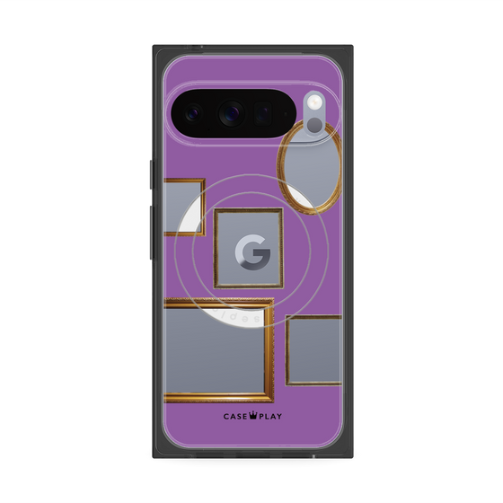 プレミアムスクエアケース with Pixelsnap［ Photo Frames - Purple ］