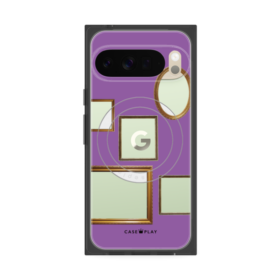 プレミアムスクエアケース with Pixelsnap［ Photo Frames - Purple ］