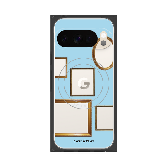 プレミアムスクエアケース with Pixelsnap［ Photo Frames - Light Blue ］