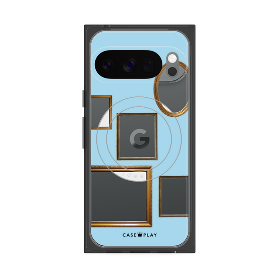 プレミアムスクエアケース with Pixelsnap［ Photo Frames - Light Blue ］
