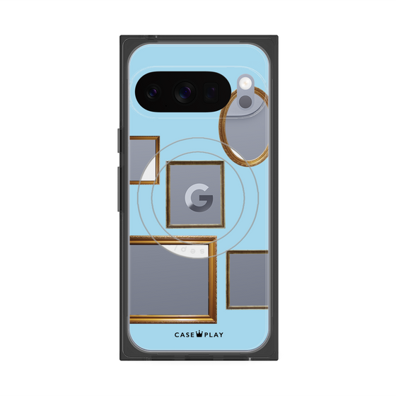 プレミアムスクエアケース with Pixelsnap［ Photo Frames - Light Blue ］