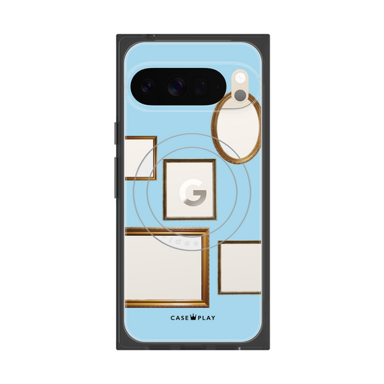 プレミアムスクエアケース with Pixelsnap［ Photo Frames - Light Blue ］