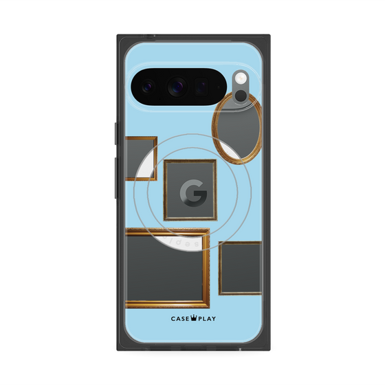 プレミアムスクエアケース with Pixelsnap［ Photo Frames - Light Blue ］
