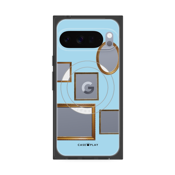 プレミアムスクエアケース with Pixelsnap［ Photo Frames - Light Blue ］