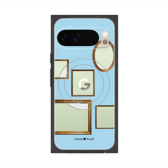 プレミアムスクエアケース with Pixelsnap［ Photo Frames - Light Blue ］