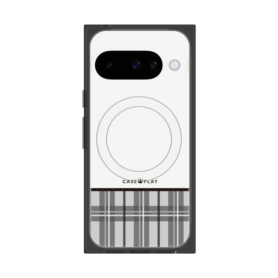 プレミアムスクエアケース with Pixelsnap［ CASEPLAY Tartan Check - Gray ］