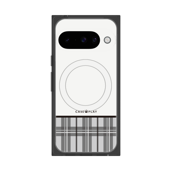 プレミアムスクエアケース with Pixelsnap［ CASEPLAY Tartan Check - Gray ］