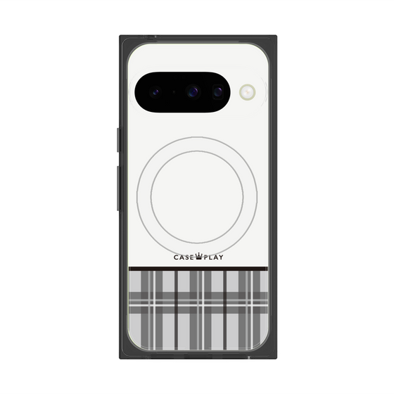 プレミアムスクエアケース with Pixelsnap［ CASEPLAY Tartan Check - Gray ］