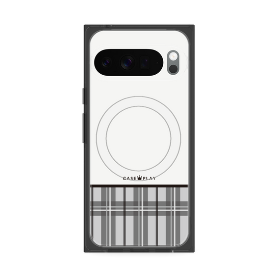 プレミアムスクエアケース with Pixelsnap［ CASEPLAY Tartan Check - Gray ］