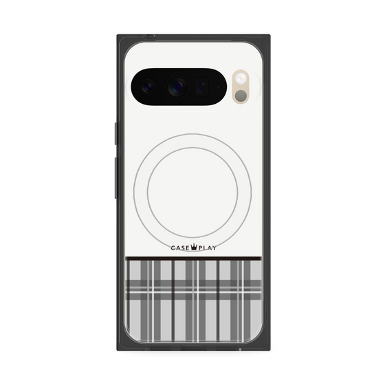 プレミアムスクエアケース with Pixelsnap［ CASEPLAY Tartan Check - Gray ］