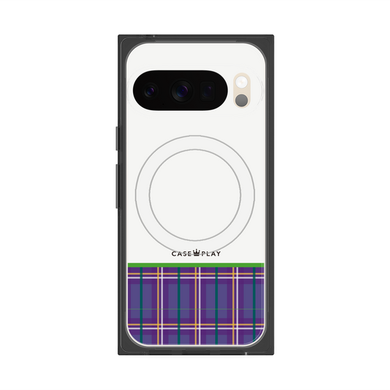 プレミアムスクエアケース with Pixelsnap［ CASEPLAY Tartan Check - Purple ］