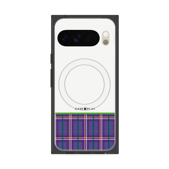 プレミアムスクエアケース with Pixelsnap［ CASEPLAY Tartan Check - Purple ］