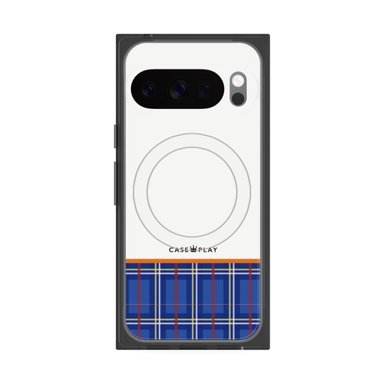 プレミアムスクエアケース with Pixelsnap［ CASEPLAY Tartan Check - Blue ］