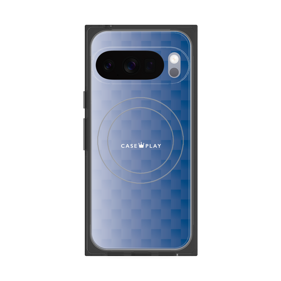 プレミアムスクエアケース with Pixelsnap［ CASEPLAY Check - Blue ］