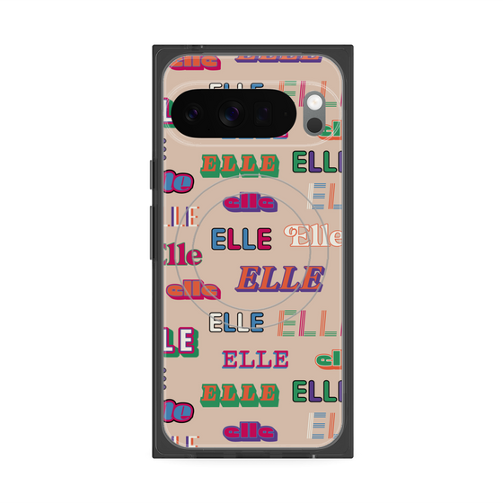 プレミアムスクエアケース with Pixelsnap［ ELLE - ミックスロゴ ］