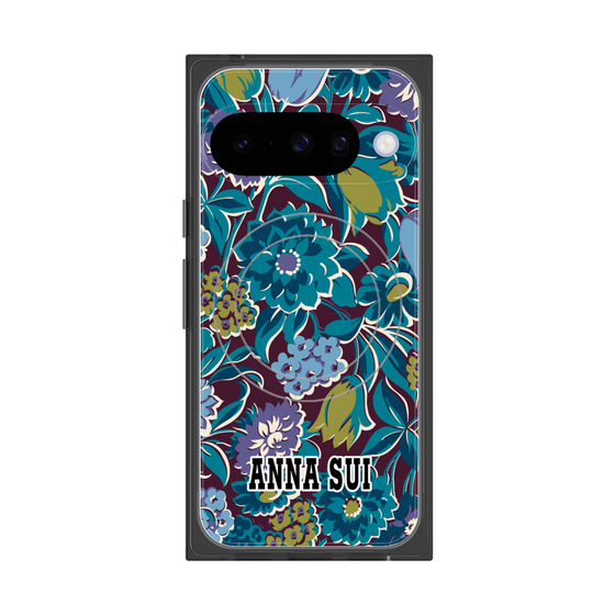 プレミアムスクエアケース with Pixelsnap［ ANNA SUI - ガーデンフワラー - シアン ］