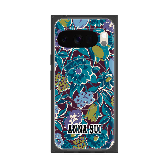 プレミアムスクエアケース with Pixelsnap［ ANNA SUI - ガーデンフワラー - シアン ］