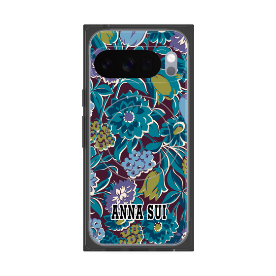 プレミアムスクエアケース with Pixelsnap［ ANNA SUI - ガーデンフワラー - シアン ］