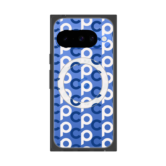 プレミアムスクエアケース with Pixelsnap［ オリジナル - CASEPLAYイニシャル総柄 - ネイビー ］