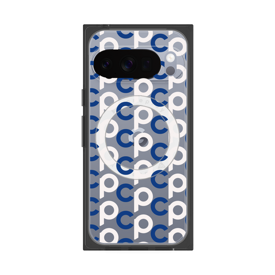 プレミアムスクエアケース with Pixelsnap［ オリジナル - CASEPLAYイニシャル総柄 - ネイビー ］