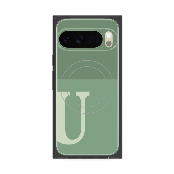 プレミアムスクエアケース with Pixelsnap［ オリジナル - initial two tone - U green ］