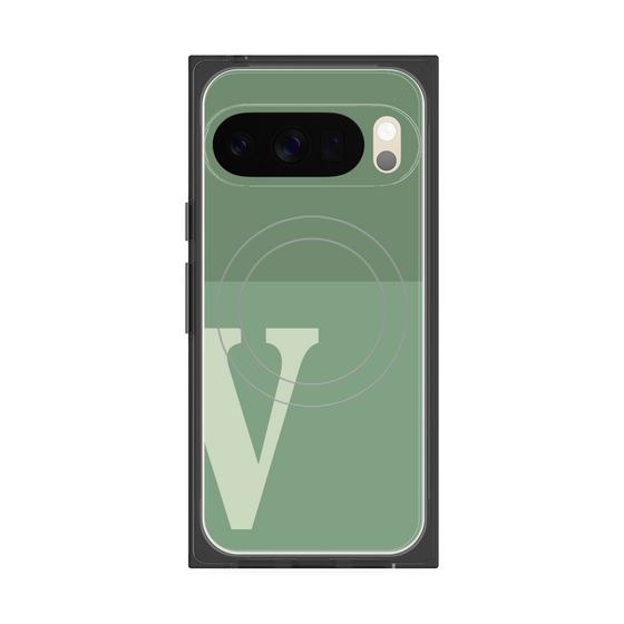 プレミアムスクエアケース with Pixelsnap［ オリジナル - initial two tone - V green ］