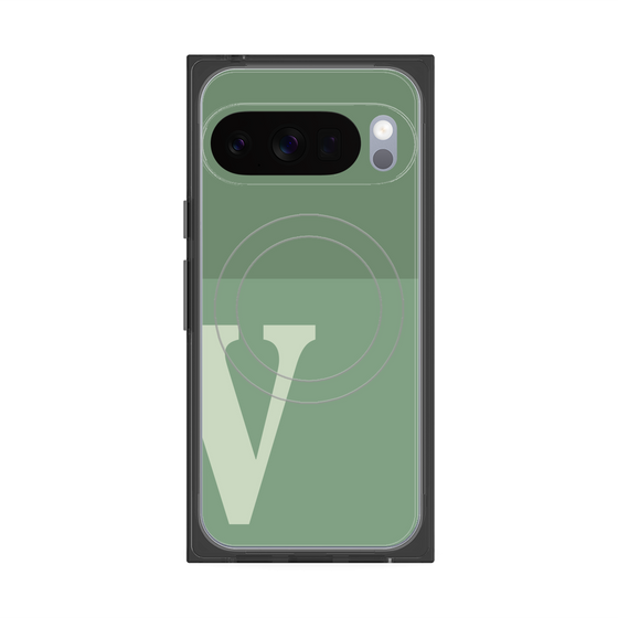 プレミアムスクエアケース with Pixelsnap［ オリジナル - initial two tone - V green ］