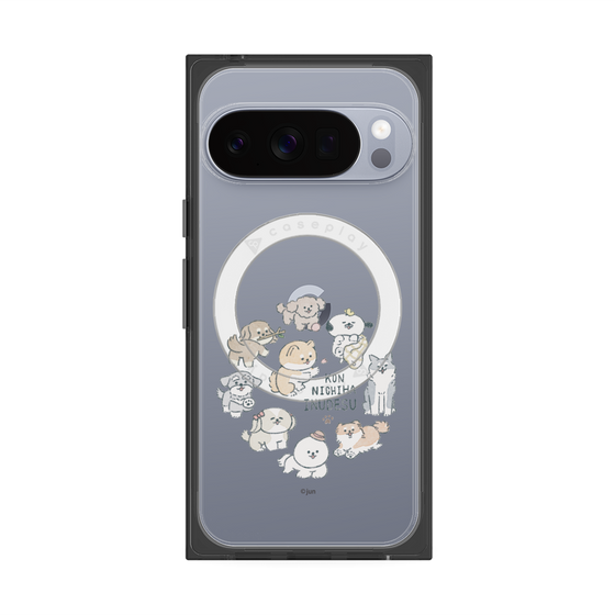 プレミアムスクエアケース with Pixelsnap［ こんにちは、いぬです - みんなそろって - クリア ］