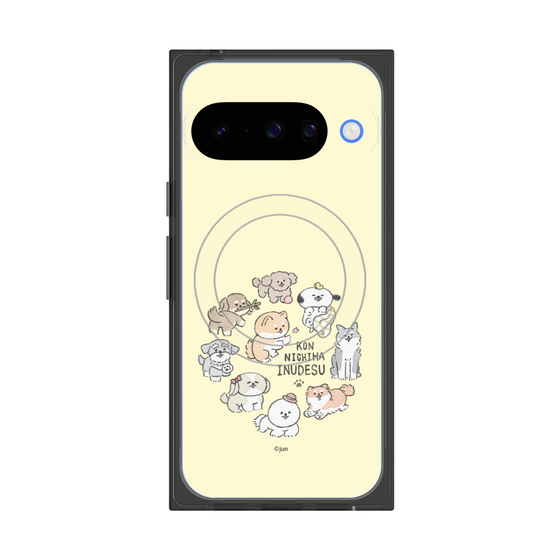 プレミアムスクエアケース with Pixelsnap［ こんにちは、いぬです - みんなそろって - ベージュ ］
