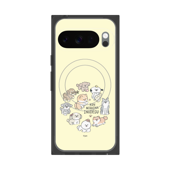 プレミアムスクエアケース with Pixelsnap［ こんにちは、いぬです - みんなそろって - ベージュ ］