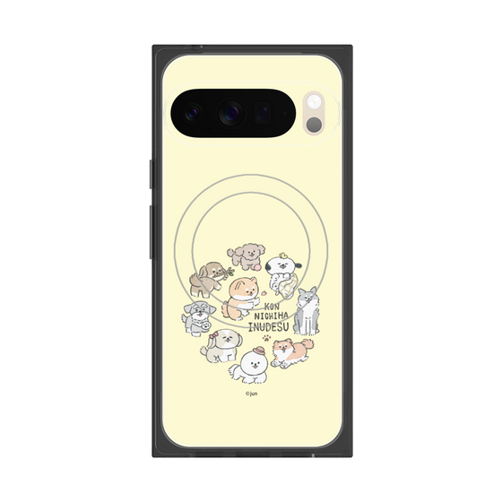 プレミアムスクエアケース with Pixelsnap［ こんにちは、いぬです - みんなそろって - ベージュ ］