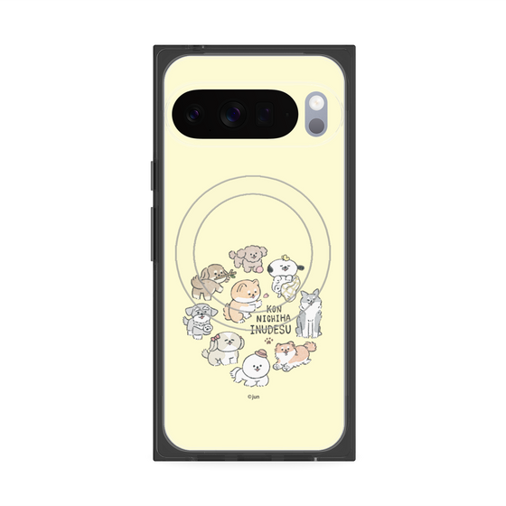 プレミアムスクエアケース with Pixelsnap［ こんにちは、いぬです - みんなそろって - ベージュ ］