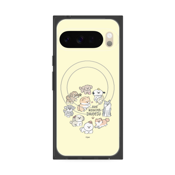 プレミアムスクエアケース with Pixelsnap［ こんにちは、いぬです - みんなそろって - ベージュ ］