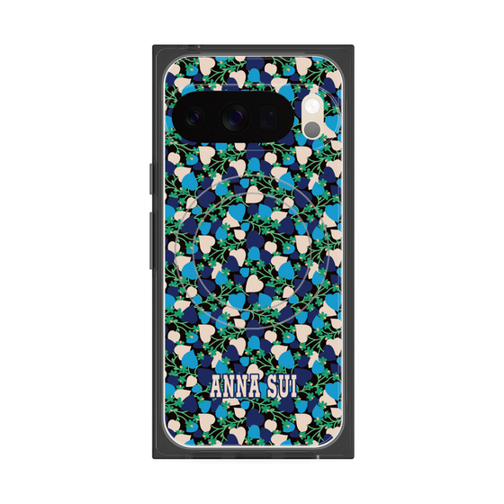 プレミアムスクエアケース with Pixelsnap［ ANNA SUI - HEARTS VINE - BLUE ］