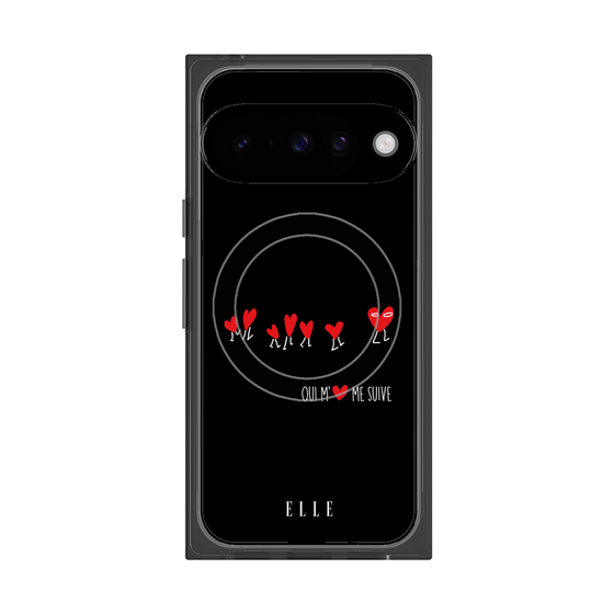 プレミアムスクエアケース with Pixelsnap［ ELLE - Let who love me follow me - ブラック ］