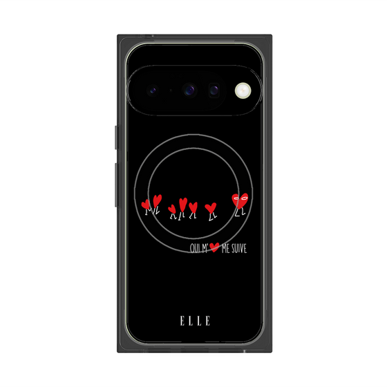 プレミアムスクエアケース with Pixelsnap［ ELLE - Let who love me follow me - ブラック ］
