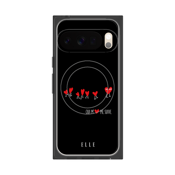 プレミアムスクエアケース with Pixelsnap［ ELLE - Let who love me follow me - ブラック ］