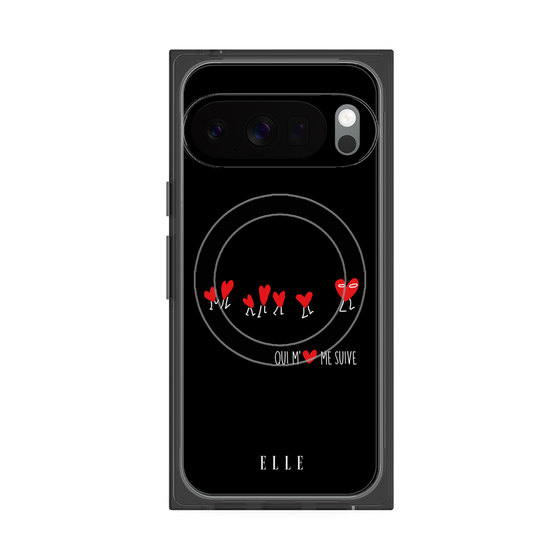 プレミアムスクエアケース with Pixelsnap［ ELLE - Let who love me follow me - ブラック ］