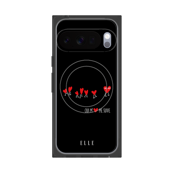 プレミアムスクエアケース with Pixelsnap［ ELLE - Let who love me follow me - ブラック ］