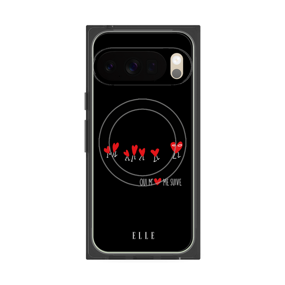 プレミアムスクエアケース with Pixelsnap［ ELLE - Let who love me follow me - ブラック ］