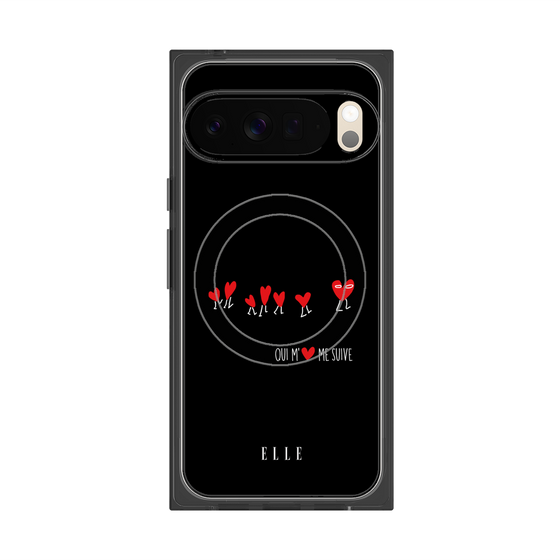 プレミアムスクエアケース with Pixelsnap［ ELLE - Let who love me follow me - ブラック ］