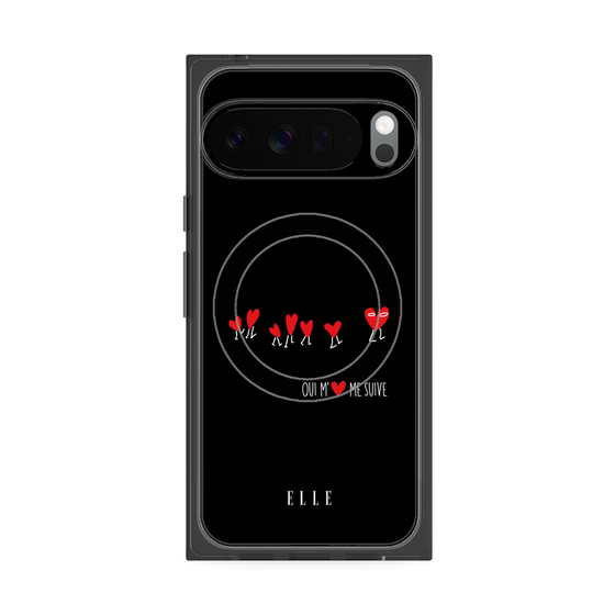 プレミアムスクエアケース with Pixelsnap［ ELLE - Let who love me follow me - ブラック ］