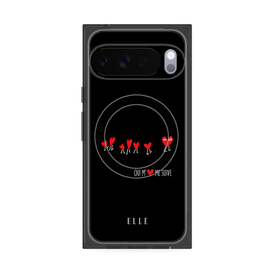 プレミアムスクエアケース with Pixelsnap［ ELLE - Let who love me follow me - ブラック ］