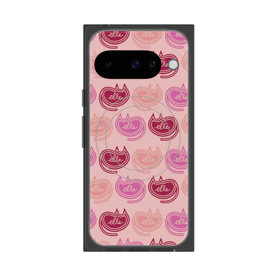 プレミアムスクエアケース with Pixelsnap［ ELLE - Cat Pattern - ピンク ］