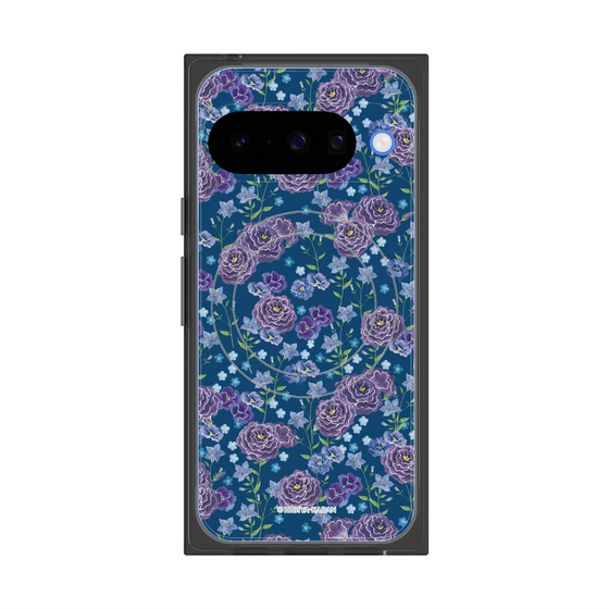 プレミアムスクエアケース with Pixelsnap［ 日比谷花壇 - FloralSymphony - ネイビー ］