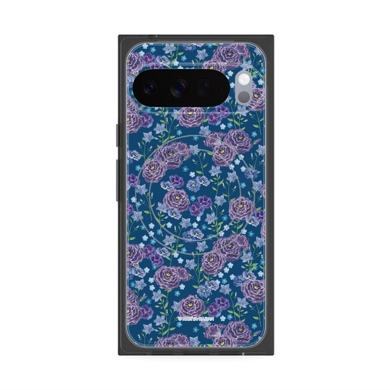 プレミアムスクエアケース with Pixelsnap［ 日比谷花壇 - FloralSymphony - ネイビー ］