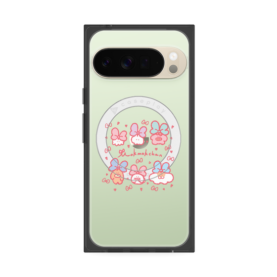 プレミアムスクエアケース with Pixelsnap［ もくもくちゃん - リボン ］