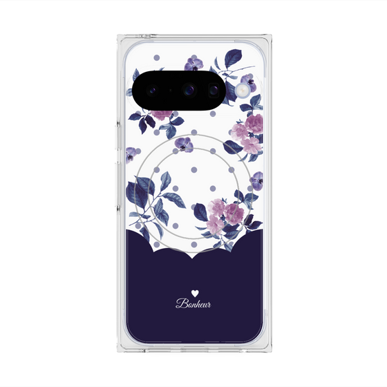 プレミアムスクエアケース with Pixelsnap［ ツインドットフラワー - Navy ］